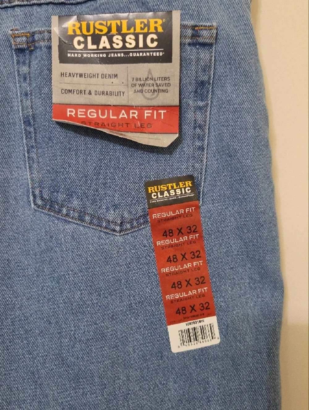 Rustler Classic Men's Regular Fit Blue Denim Jeans - Size 48 x 32 New with Tags